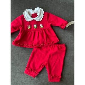 Vintage 90s NWT Bright Future 3-6M Baby Girls Red Christmas Ruffle Pants Outfit